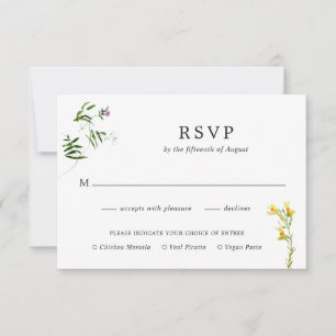 Simple Rustic Boho Floral Wildflower Meal Wedding RSVP Card