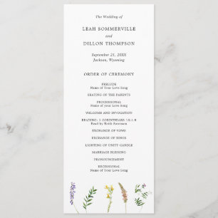 Simple Rustic Boho Floral Wildflower Wedding Programme