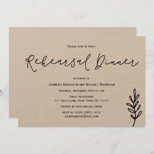 Simple Rustic Botanical Leaf  Rehearsal Dinner Invitation