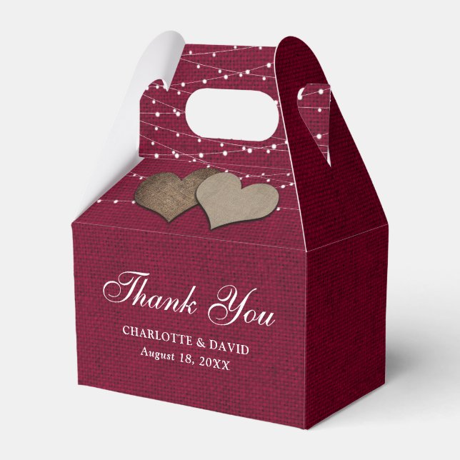 Simple Rustic Burgundy Burlap Wedding Favour Box (Front Side)