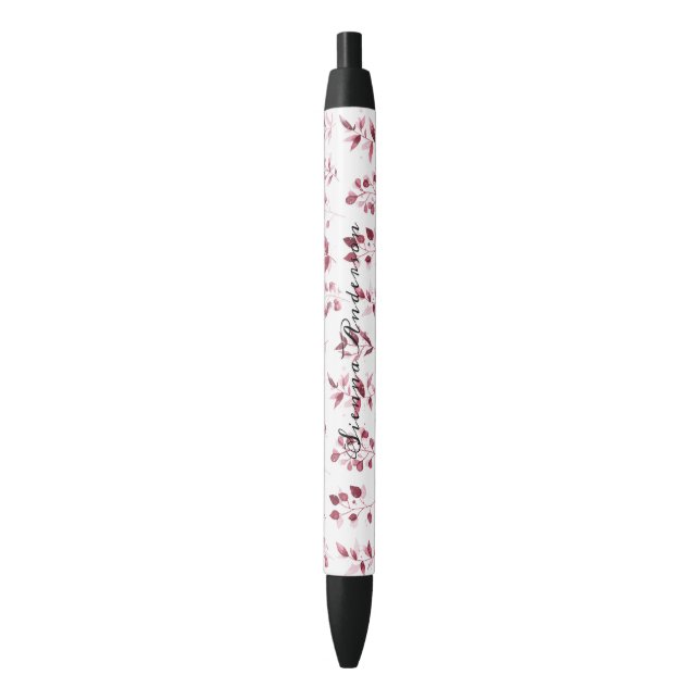 Simple Rustic Burgundy Floral Bloom wedding Black Ink Pen (Front Vertical)