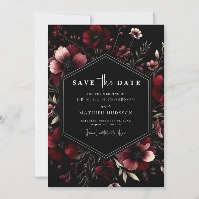Simple Rustic Burgundy Wedding Save The Date (Front)