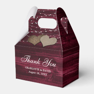 Simple Rustic Burgundy Wood Wedding Favour Box