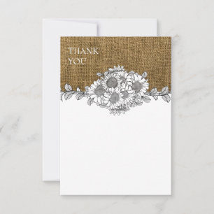 Simple Rustic Burlap Sunflower Thank You Card