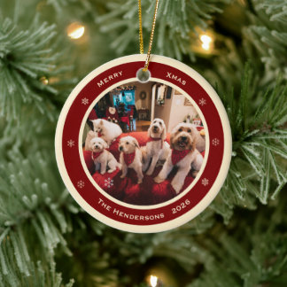Simple Rustic Custom Photo Year and Greeting Ceramic Tree Decoration