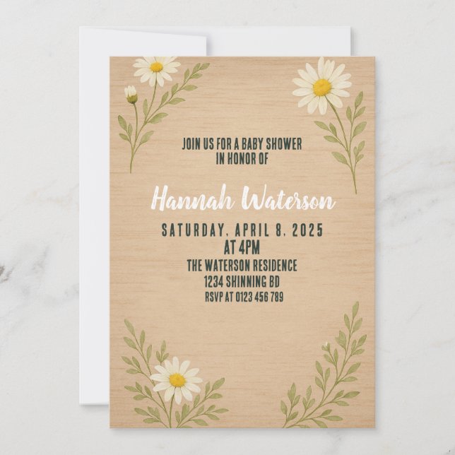 Simple Rustic Daisy Baby Shower Invitation (Front)