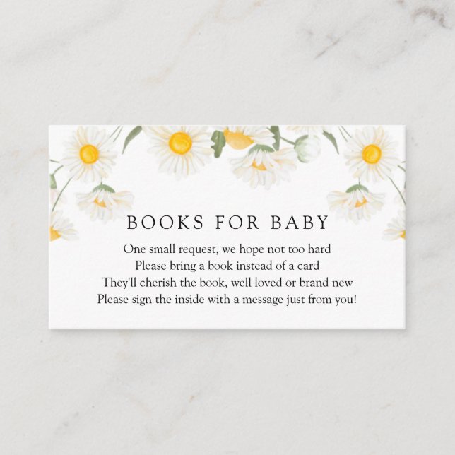 Simple Rustic Daisy Flowers Baby Book Request Enclosure Card (Front)