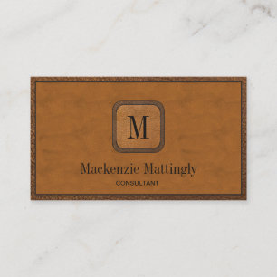 Simple Rustic Elegant Vintage Leather Monogram Business Card