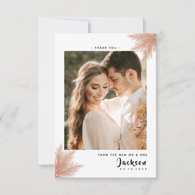 Simple Rustic Elegant with photo Wedding Thank You Card (Front)
