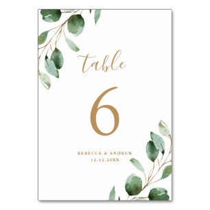 Simple Rustic Eucalyptus Greenery Gold Wedding Table Number