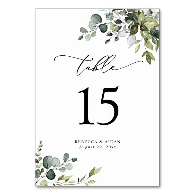 Simple Rustic Eucalyptus Greenery Table Number (Front)