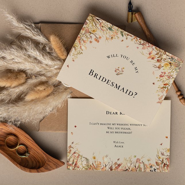 Simple Rustic Fall Beige Bridesmaid Proposal Card (Creator Uploaded)