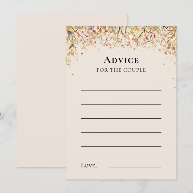 Simple Rustic Fall Beige Wedding Advice Card (Front/Back)