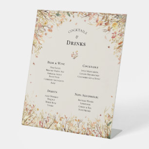 Simple Rustic Fall Beige Wedding Drinks Menu Pedestal Sign