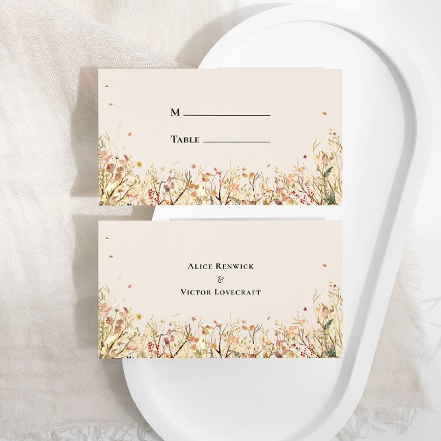 Simple Rustic Fall Beige Wedding Flat Place Card (Creator Uploaded)
