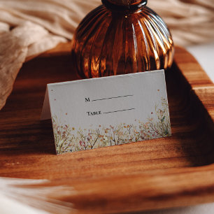 Simple Rustic Fall Beige Wedding Folded Place Card