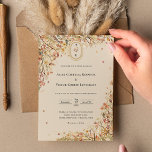 Simple Rustic Fall Beige Wedding Monogram Invitation<br><div class="desc">This Simple Rustic Fall Beige Wedding Monogram Invitation design features a timeless neutral base palette of beige and gold with delicately muted colourful embellishments of golden branches and lovely autumn florals with softly falling leaves in red, copper, dusty rose, burnt orange, terracotta, and the full fall colour flourish. These botanical...</div>