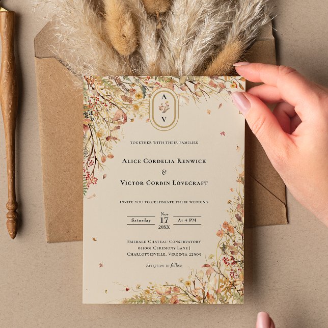 Simple Rustic Fall Beige Wedding Monogram Invitation (Creator Uploaded)