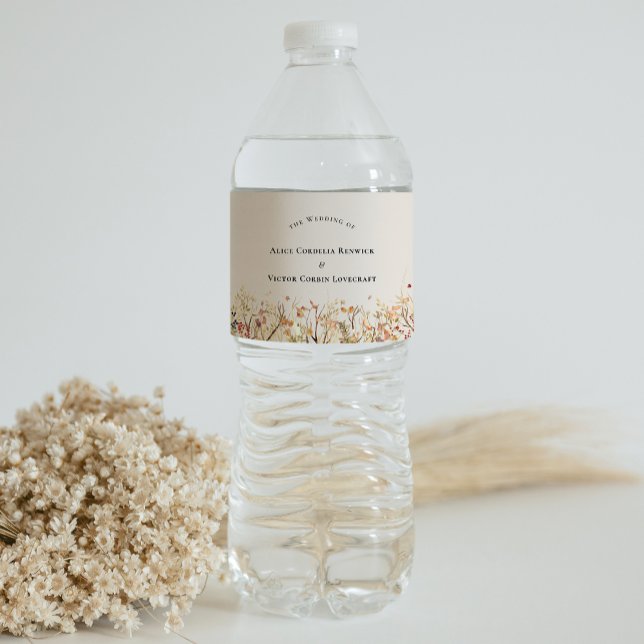 Simple Rustic Fall Beige Wedding Water Bottle Label (Creator Uploaded)