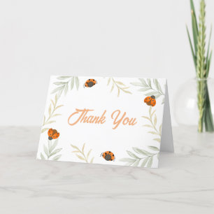 Simple Rustic Fall Ladybug Greenery Baby Shower  Thank You Card