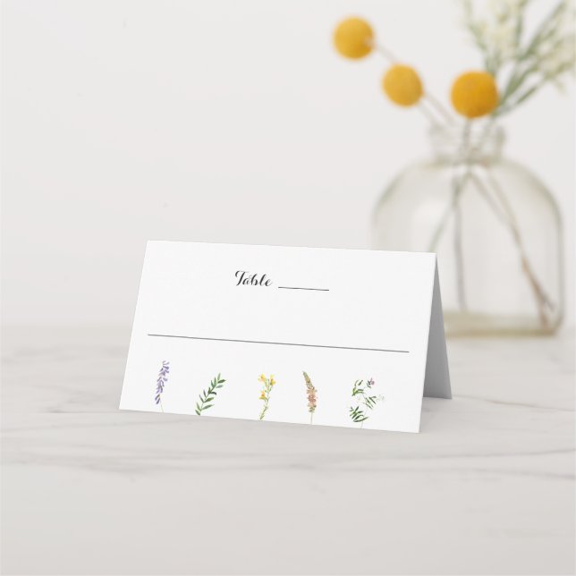 Simple Rustic Floral Boho Wildflower Wedding Place Card (Front)