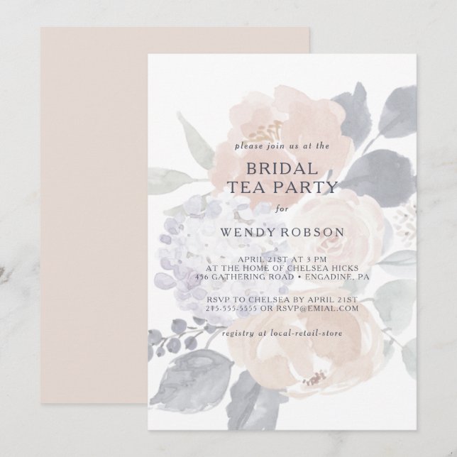 Simple Rustic Floral Bridal Tea Party Invitation (Front/Back)
