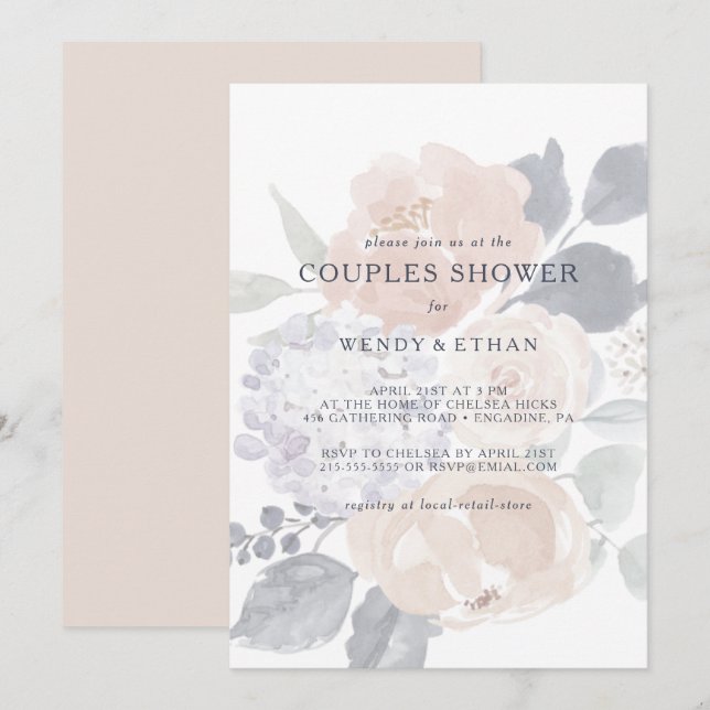 Simple Rustic Floral Couples Shower Invitation (Front/Back)