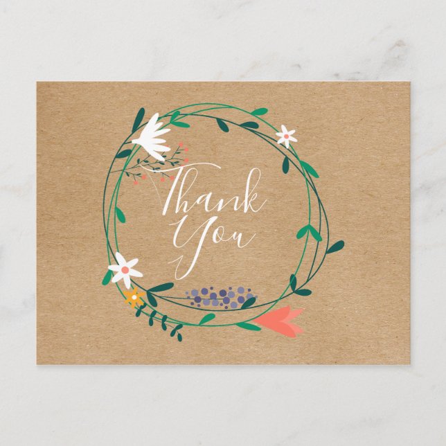 Simple Rustic Floral Garland Business Thank You Postcard (Front)
