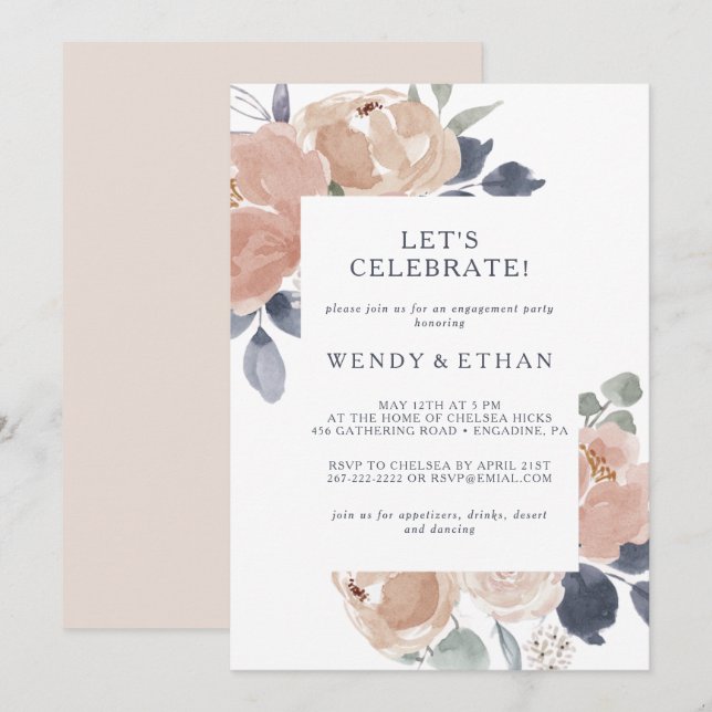 Simple Rustic Floral Let's Celebrate Invitation (Front/Back)