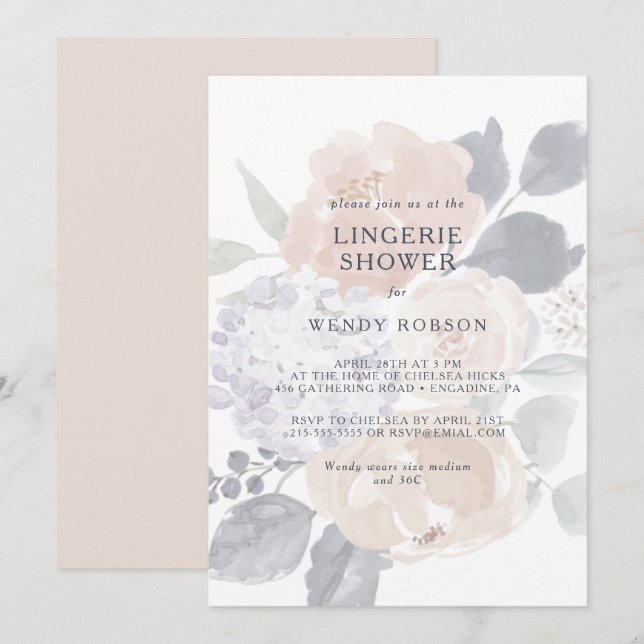 Simple Rustic Floral Lingerie Shower Invitation (Front/Back)