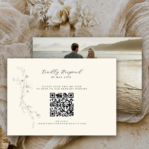 Simple Rustic Floral Minimalist QR Code Photo RSVP Card