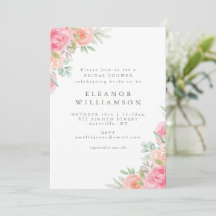 Simple Rustic Floral Pink Coral Bridal Shower Invitation