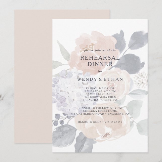 Simple Rustic Floral Rehearsal Dinner Invitation (Front/Back)