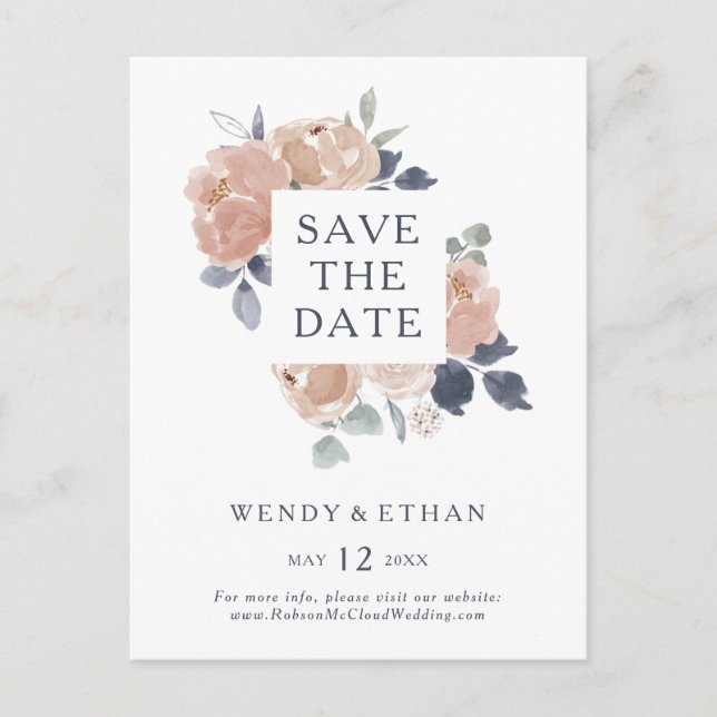 Simple Rustic Floral Save The Date Postcard (Front)