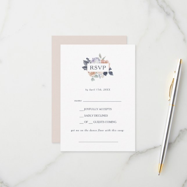 Simple Rustic Floral Song Request RSVP Card (Front/Back In Situ)