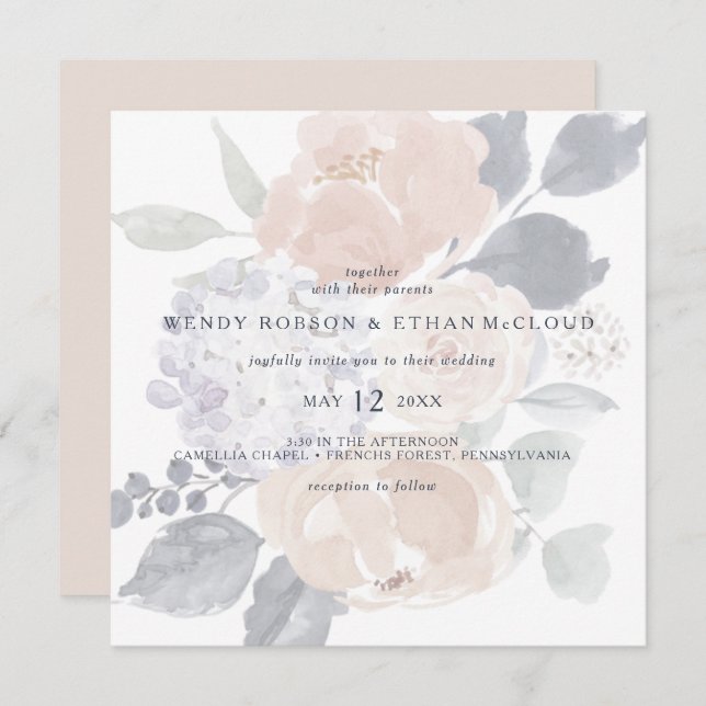 Simple Rustic Floral Square Wedding Invitation (Front/Back)