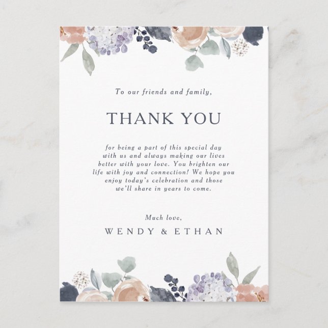 Simple Rustic Floral Thank You Reception Card (Front)