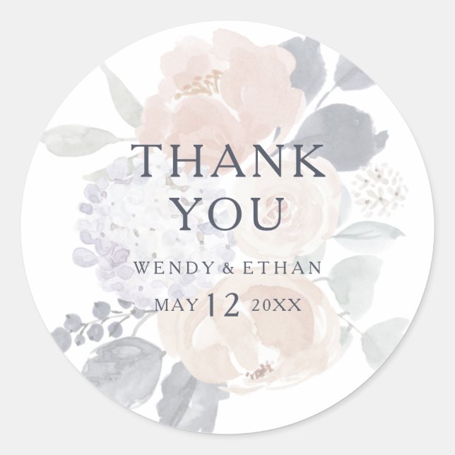 Simple Rustic Floral Thank You Wedding Favour Classic Round Sticker (Front)