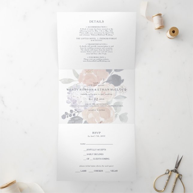 Simple Rustic Floral Wedding All In One Tri-fold (Inside)