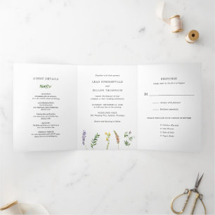 Simple Rustic Floral Wildflower Elegant Wedding Tri-Fold Invitation