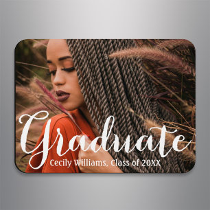 Simple Rustic Graduate Script Photo Graduation Magnet