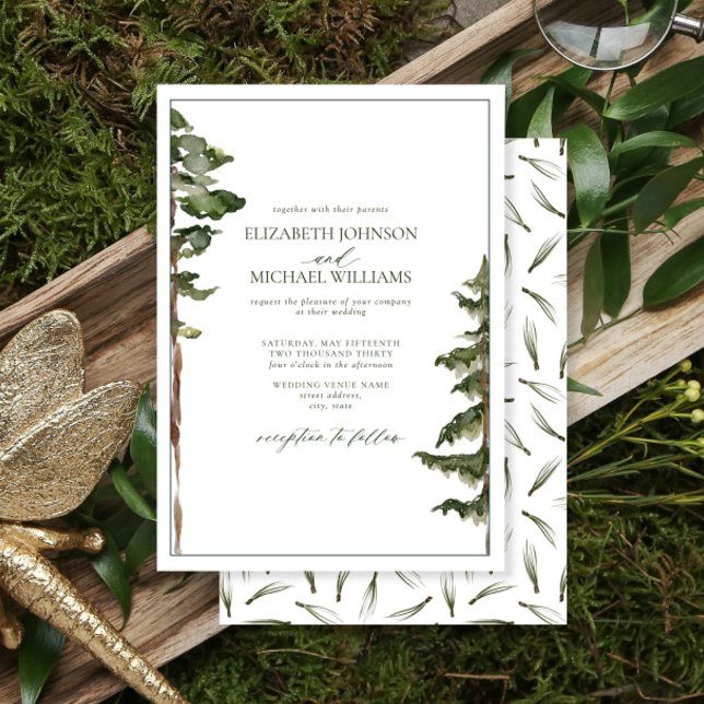 Simple Rustic Green Pine Tree Forest Wedding Invitation (Creator Uploaded)