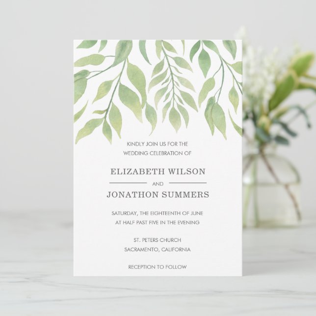 Simple Rustic Greenery Elegant Wedding Invitation (Standing Front)