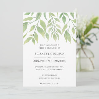 Simple Rustic Greenery Elegant Wedding Invitation