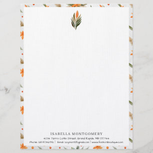 Simple Rustic Greenery Floral   Monogram Custom Letterhead