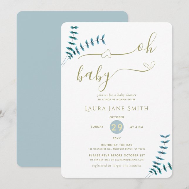 Simple Rustic Greenery Gender Neutral Baby Shower Invitation (Front/Back)