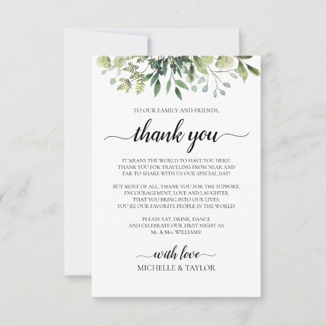 Simple Rustic Greenery Thank You Card (Front)