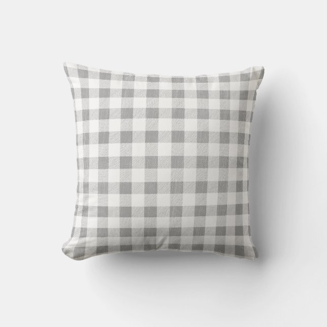 Simple Rustic Grey White Gingham Plaid  Cushion (Front)
