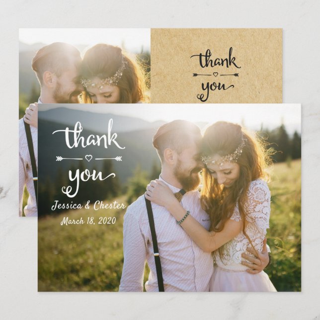 Simple Rustic handwriting Wedding Photo Thank You Card (Front/Back)