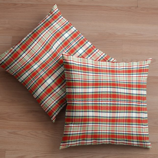 Simple Rustic Holiday Plaid Cute Red Green Plaid Cushion (Rustic red and green plaid simple minimalist throw pillow)